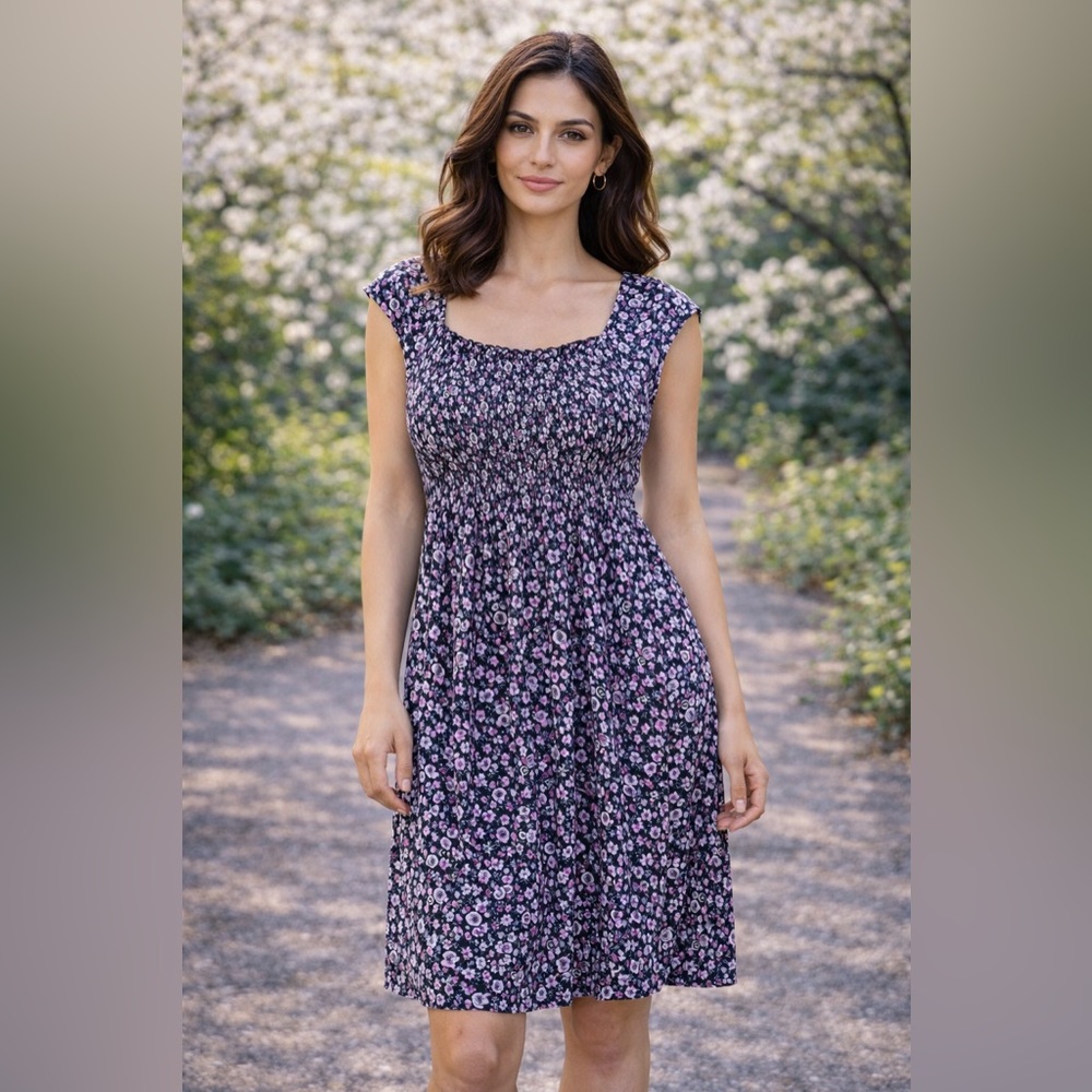 Perceptions Floral Midi Dress - Navy and Pink
